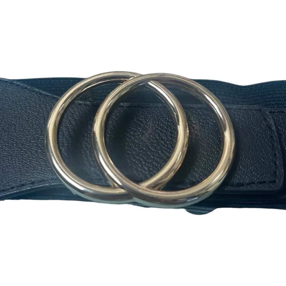 Black and Gold Double Buckle Elastic Cinch Belt